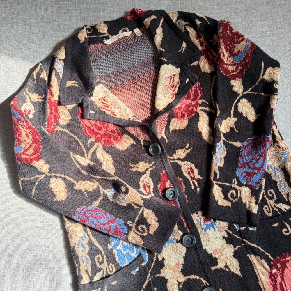Floral Knit‎ Longline Cardigan XS Black Rose Romantic Whimsigoth Dark Academia